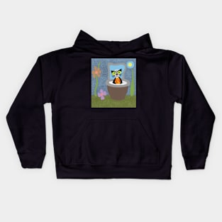 cat taking milk bath Kids Hoodie